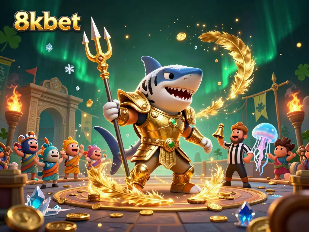 Experience excitement with 8xbet at the underwater colosseum, featuring vibrant 3D characters and thrilling casino elements.