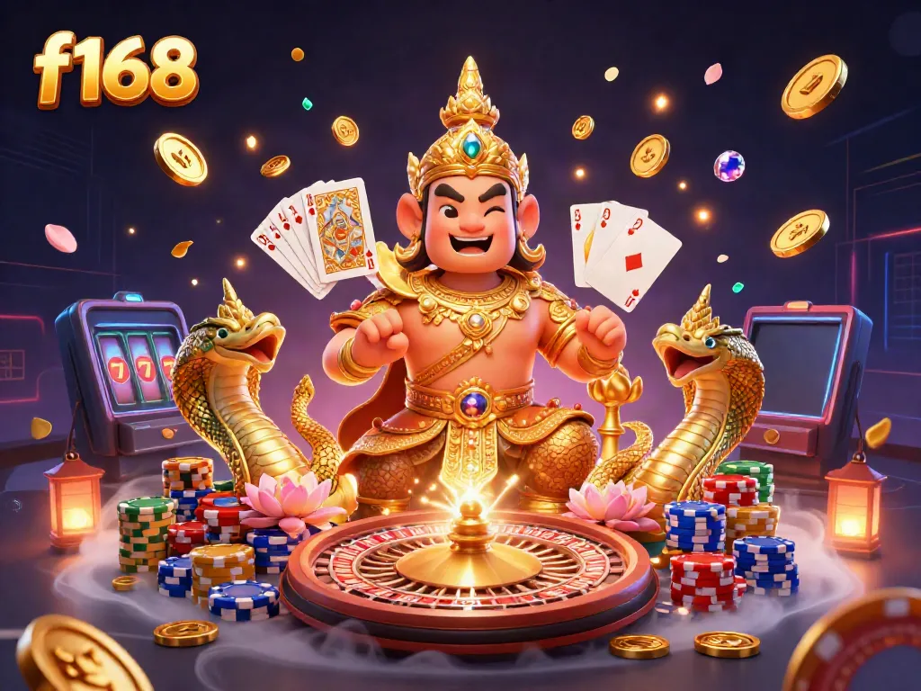 Experience thrilling wins at f168 with vibrant casino games and dynamic characters amidst golden treasures.