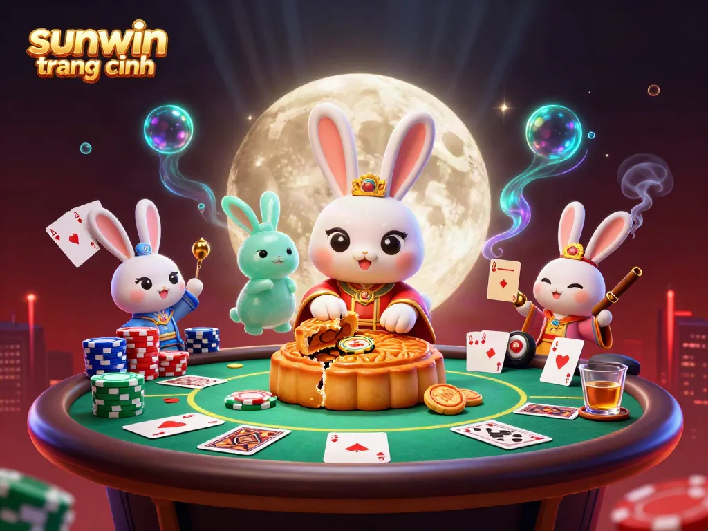 Experience thrilling games at sunwin trang chính featuring poker chips, moon rabbits, and vibrant casino elements.