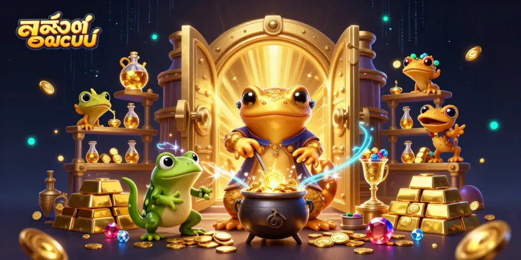 Experience the excitement of สล็อตออนไลน์ with vibrant characters and magical treasures in this dynamic 3D scene.