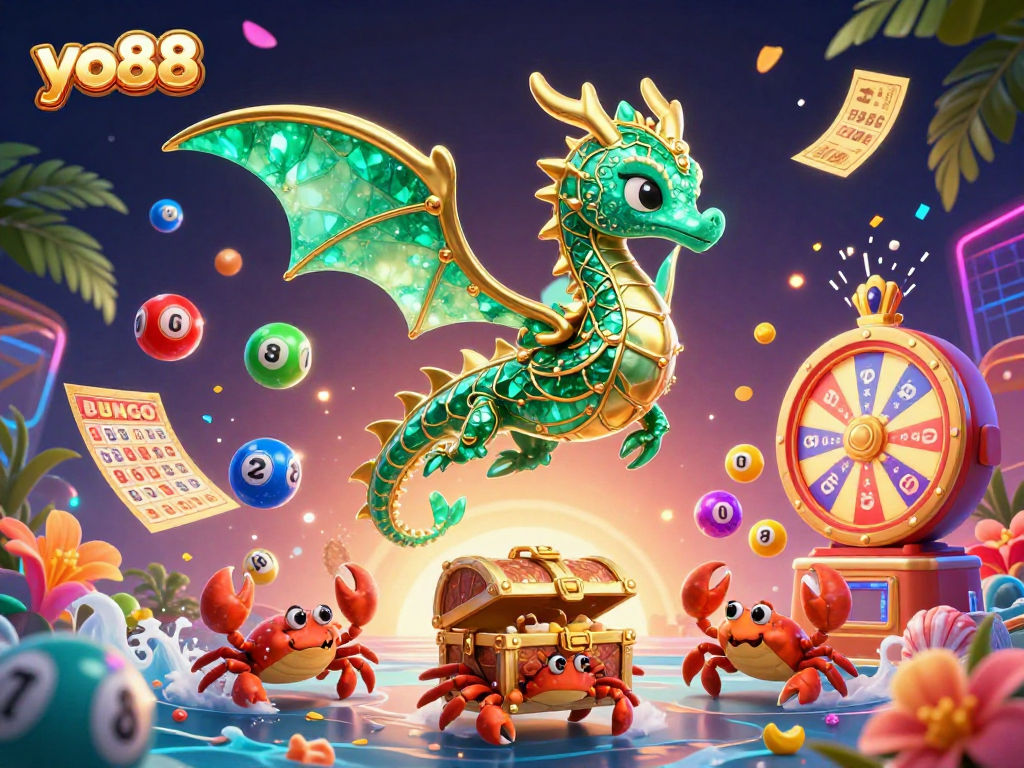 Engage in thrilling games at yo88 with a vibrant scene of lottery fun featuring sea creatures and colorful prizes.