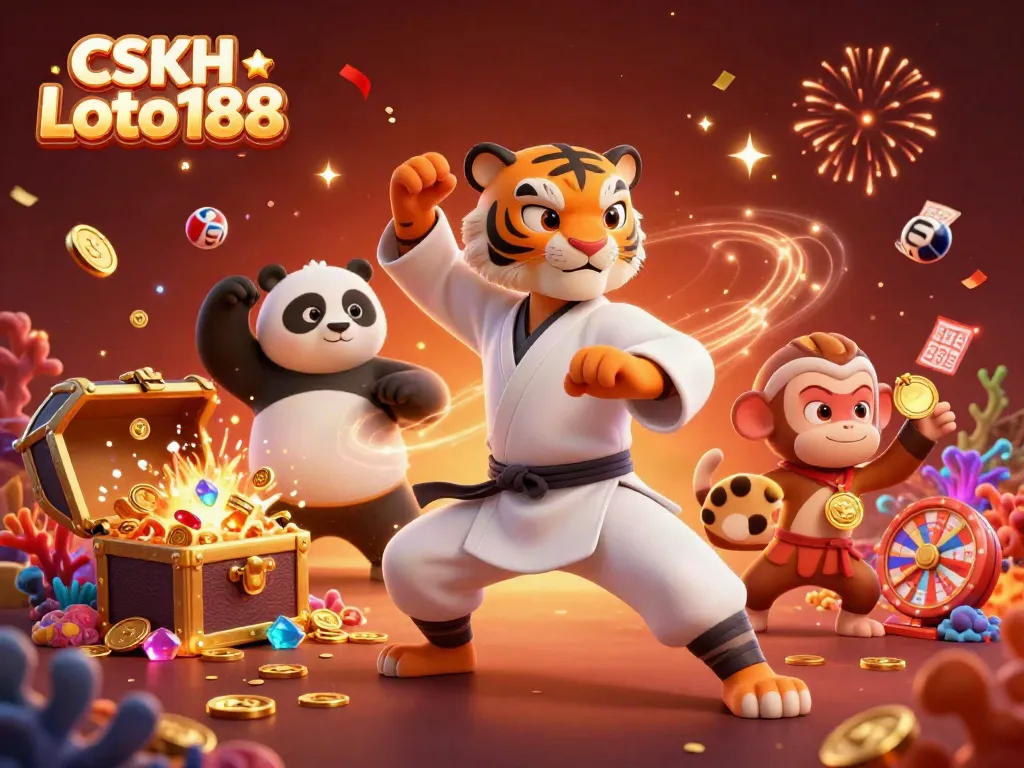 Experience CSKH Loto188 with a vibrant scene of luck and excitement featuring dynamic characters and thrilling game elements.