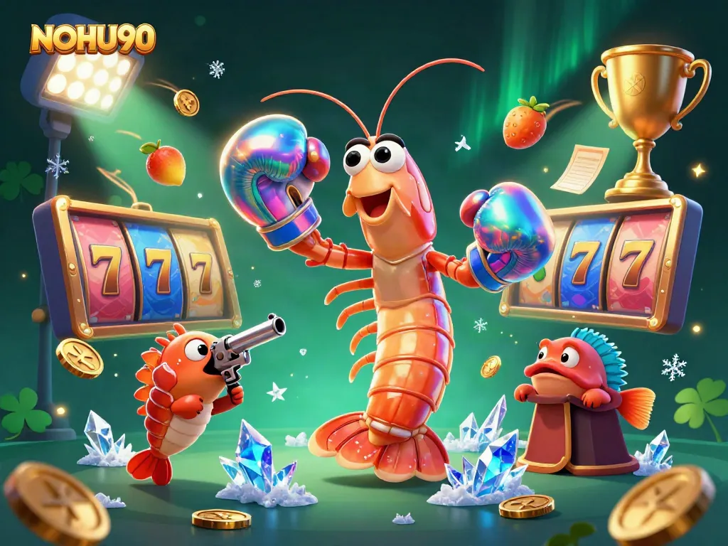 Experience the vibrant energy of NOHU90 with playful sea creatures among dynamic slot game elements.