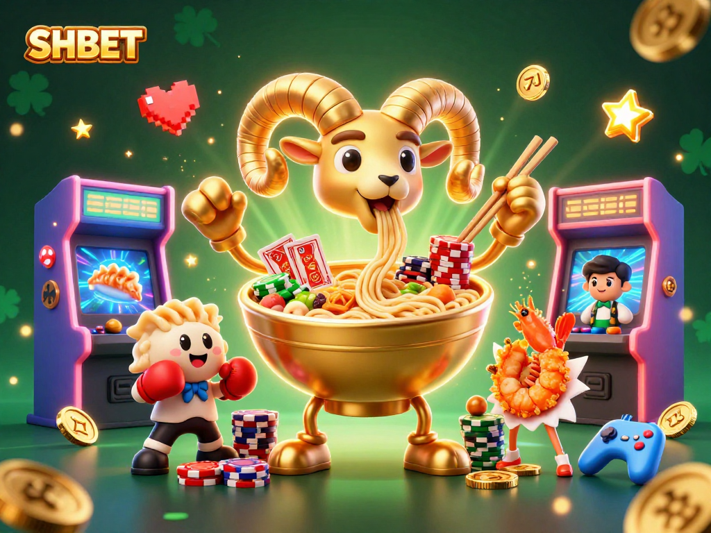 Experience thrilling gaming with SHBET's vibrant casino characters and elements in an engaging illustration.