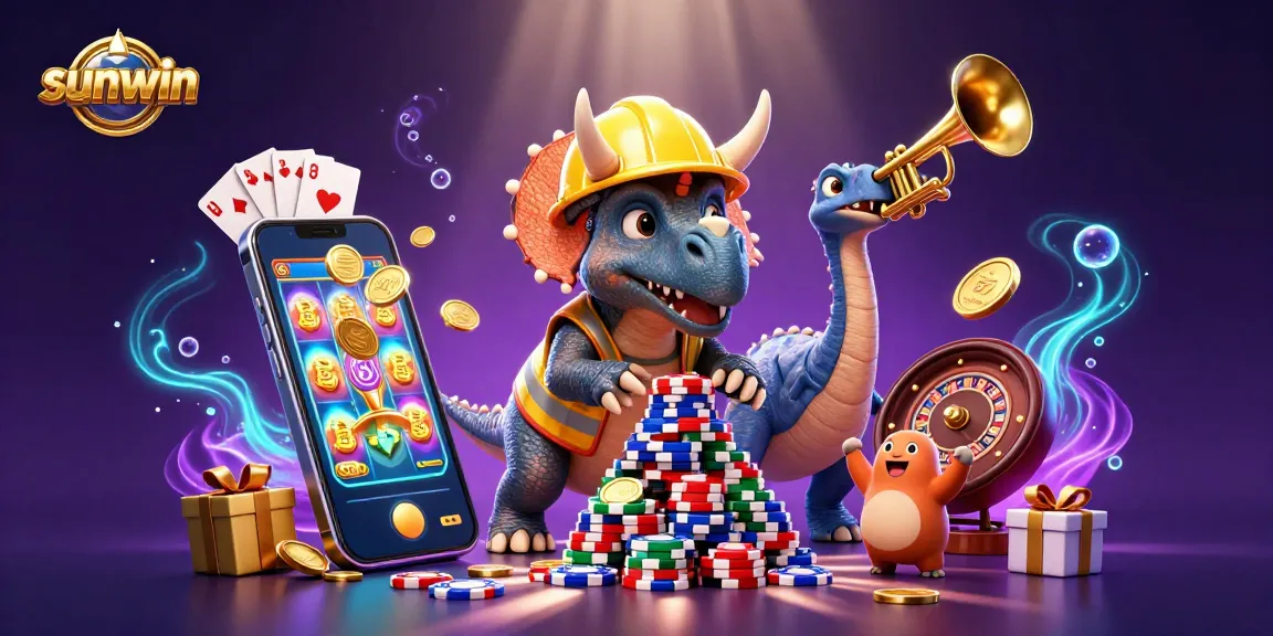 Experience thrilling wins with sunwin in this vibrant 3D illustration showcasing casino excitement