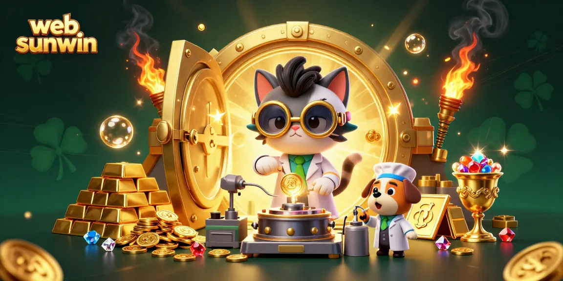 Experience thrilling wins at web sunwin with animated characters in a vibrant casino-themed illustration.