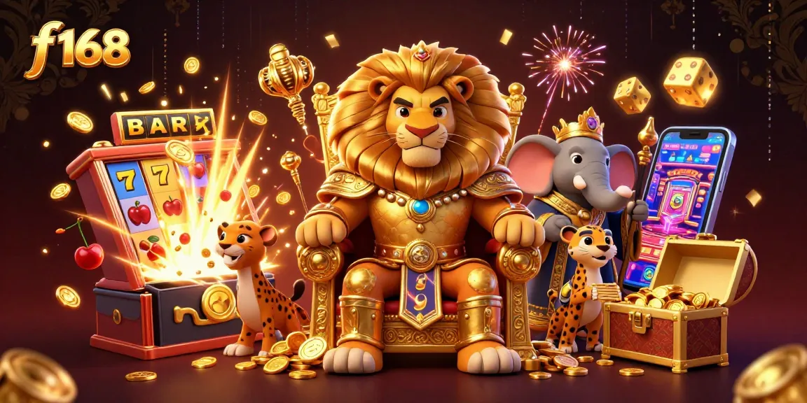 Spin exciting jackpots with f 168 slots featuring a vivid lion king and lavish casino elements