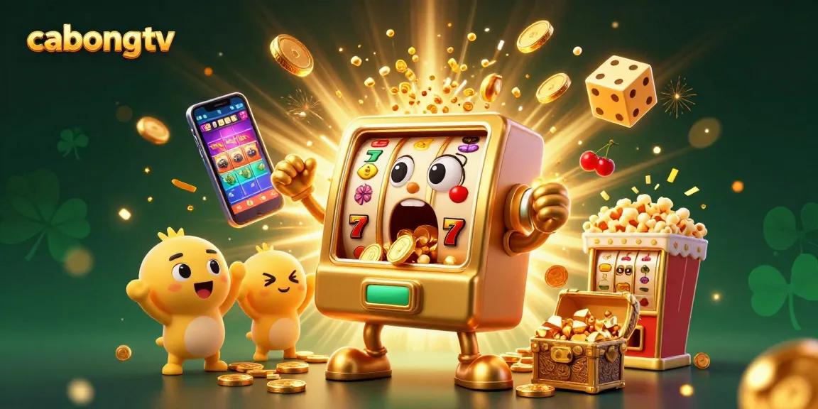 Experience interactive thrills with cabongtv's vibrant 3D cartoon slot machine overflowing with coins.